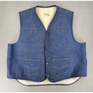 Vintage Genuine SEARS ROEBUCKS 70s Trucker Sherpa Lined Denim Vest Size XXL